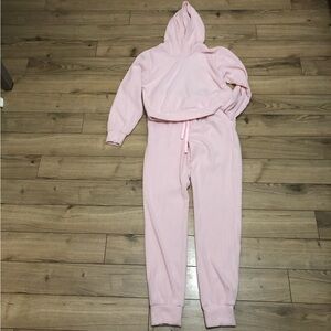 Women’s LA Kottee Los Angeles Light Pink Ribbed Hoodie & Jogger Set size S